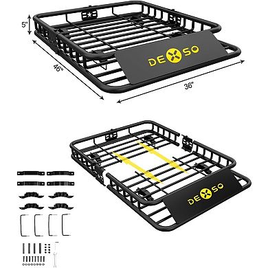 Universal Roof Rack Basket, Heavy Duty 200 LB Capacity Extension & Wind Fairing