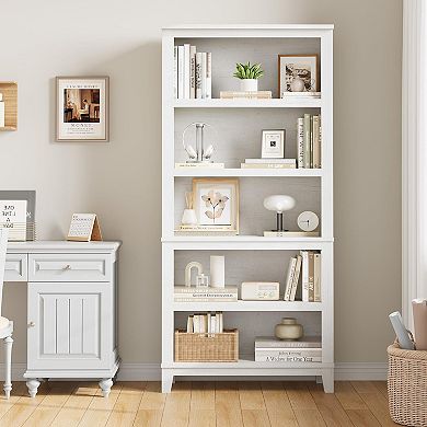 Farmhouse Bookcase with Adjustable Shelves 5 Tier Tall Bookshelf for Living Room Office Library