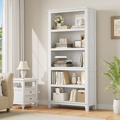 Farmhouse Bookcase with Adjustable Shelves 5 Tier Tall Bookshelf for Living Room Office Library