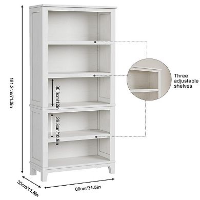 Farmhouse Bookcase with Adjustable Shelves 5 Tier Tall Bookshelf for Living Room Office Library