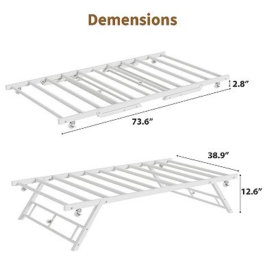 Stand Up Trundle Day Bed, Pop Up Bed Frame, Metal Slats Support with Lockable Casters