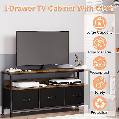 TV Stand with 3 Fabric Drawers for 55 Inch TV