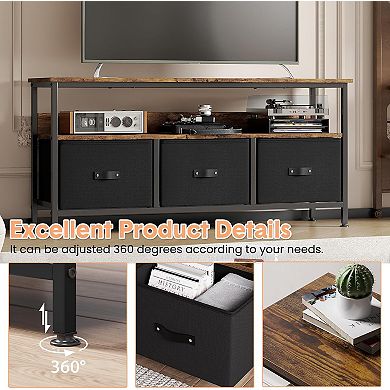 TV Stand with 3 Fabric Drawers for 55 Inch TV