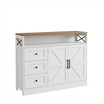 Buffet Cabinet Sideboard with Power Outlet, Drawers, and Barn Doors