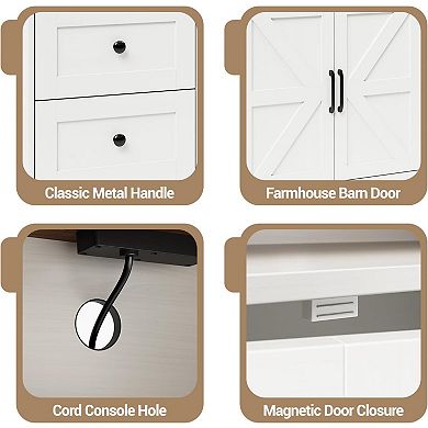 Buffet Cabinet Sideboard with Power Outlet, Drawers, and Barn Doors