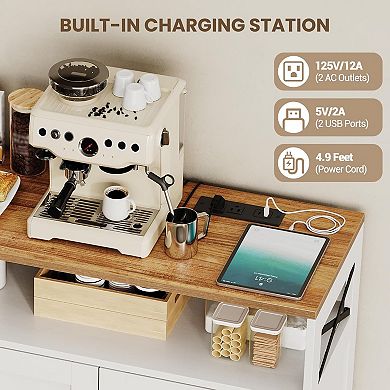 Buffet Cabinet Sideboard with Power Outlet, Drawers, and Barn Doors