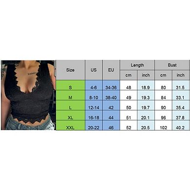 Women's V-Neck Sleeveless Lace Cropped Tank Tops Going Out Trendy Top