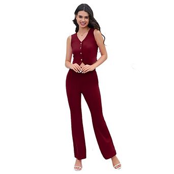 Womens 2 pc Outfits Dressy Casual Sets Vest Waistcoat Wide Leg Pants Suits Summer Work Office Set
