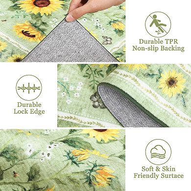 Sunflowers Area Rugs,Boho Floral Botanical Yellow Rug Soft Non-Slip Thin Carpet Modern Abstract Rugs