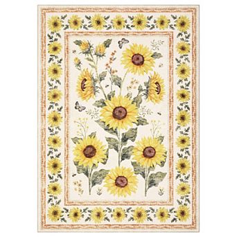 Sunflowers Area Rugs,Boho Floral Botanical Yellow Rug Soft Non-Slip Thin Carpet Modern Abstract Rugs