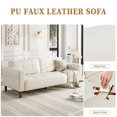 83" Faux Leather 3-Seater Sofa,Spring Cushion Deep Seat with Removable Back Cushion for Living Room