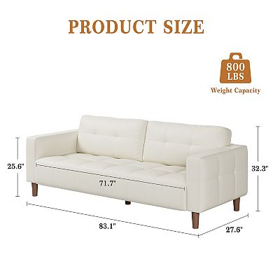 83" Faux Leather 3-Seater Sofa,Spring Cushion Deep Seat with Removable Back Cushion for Living Room
