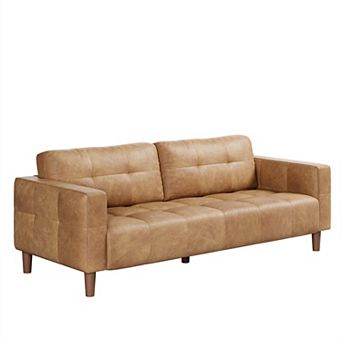 83" Faux Leather 3-Seater Sofa,Spring Cushion Deep Seat with Removable Back Cushion for Living Room