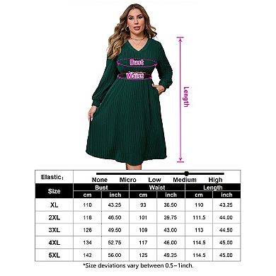Women's Plus Size V-Neck Batwing Sleeve Sweater Dress with Elastic Waist Belt