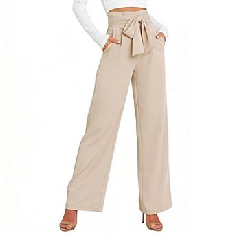 Women's High-Waisted Wide-Leg Stylish Business Casual Pants with Self-Tie Belt