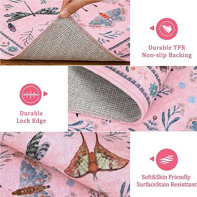 Machine Washable Soft Area Rugs for Living Room, Low Pile Non Slip Bedroom Rug Under Bed Ultra-Thin