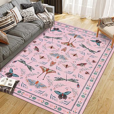 Machine Washable Soft Area Rugs for Living Room, Low Pile Non Slip Bedroom Rug Under Bed Ultra-Thin