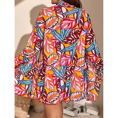 Women's Plus Size 3-Piece Beach Outfit Twist Bikini Sheer Kimono Casual Cover Up