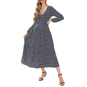 Women's Maternity Maxi Dress Casual Wrap V Neck Long Sleeve Tie Waist Ruffle Boho Long Dresses