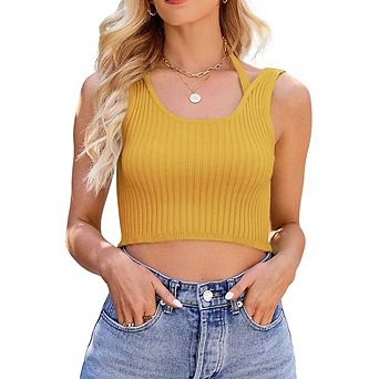 Women's Collared V Neck Sleeveless Ribbed Knit Button Front Fitted Tank Top