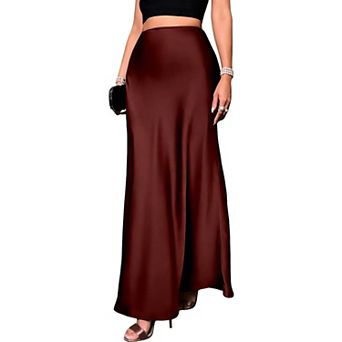 Women's Satin High Waist Maxi Skirt, Flowy Mermaid Hem Silky Formal Skirt for Evening & Party