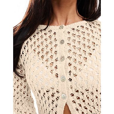 Women Crochet Lightweight Cardigan Cover Up Open Front Long Sleeve Summer Cardigans