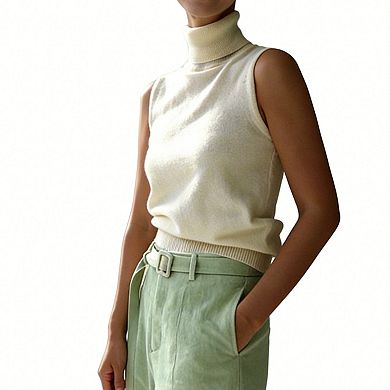 Women's Sleeveless Turtleneck Knit Top, Slim-Fit Mock Neck Tank Summer Top