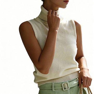 Women's Sleeveless Turtleneck Knit Top, Slim-Fit Mock Neck Tank Summer Top