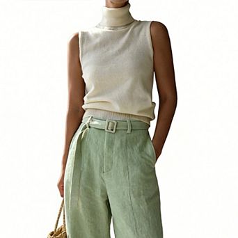 Women's Sleeveless Turtleneck Knit Top, Slim-Fit Mock Neck Tank Summer Top