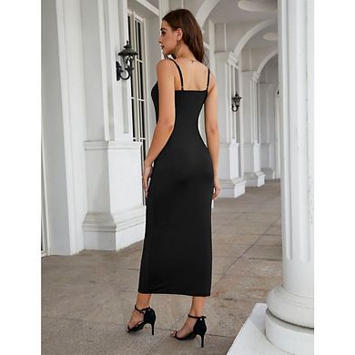 Women's Tight-fitting Slip Long Dresses Sleeveless V Neck Spaghetti Strap Cami Dress