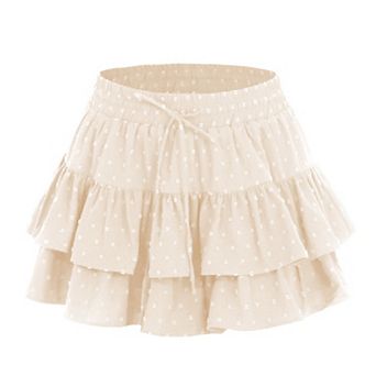 Womens Summer Workout Pleated Layered Drawstring Skirt Built-in Shorts Mini Skirt