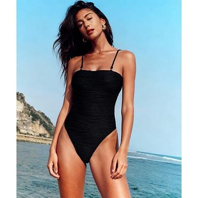 Women One Piece Swimsuits Open Back High Waisted Halter Bandeau Bathing Suit