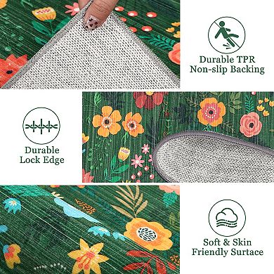 Washable Area Rugs for Living Room Bedroom,Soft Floral Carpet, Non Slip&Fade Resistant Foldable Mat