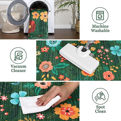 Washable Area Rugs for Living Room Bedroom,Soft Floral Carpet, Non Slip&Fade Resistant Foldable Mat