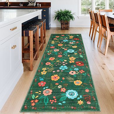 Washable Area Rugs for Living Room Bedroom,Soft Floral Carpet, Non Slip&Fade Resistant Foldable Mat