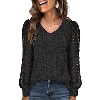 Women Tops Lace Long Sleeve Shirts Sweaters Dressy Casual Tunic Blouse Work Clothing
