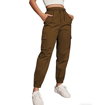 Women High Waisted Cargo Joggers Lightweight Pants with Multi Pockets