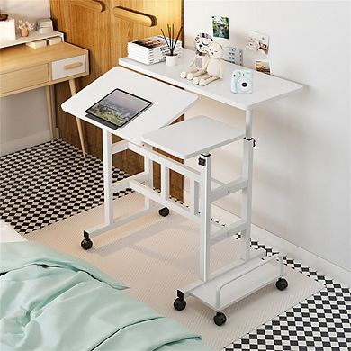 Standing Desk,Portable Rolling Computer Desk,Adjustable Height Mobile Stand Desk,2-Tier Workstation