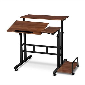 Standing Desk,Portable Rolling Computer Desk,Adjustable Height Mobile Stand Desk,2 tier Workstation