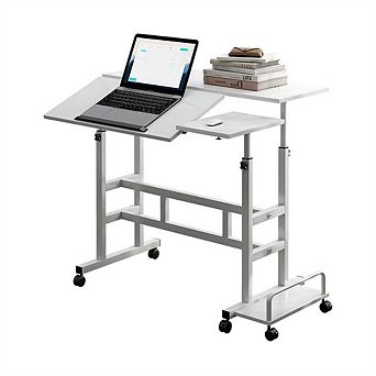 Standing Desk,Portable Rolling Computer Desk,Adjustable Height Mobile Stand Desk,2 tier Workstation