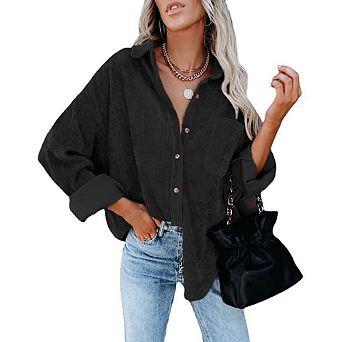 Women's Corduroy Button Down Shirts Dressy Casual Long Sleeve Blouses Tops Jackets Shackets