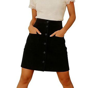 Women's Corduroy High Waist Mini Skirt, Button Front A-Line Skirt with Pockets