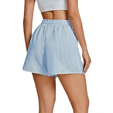 Women's Striped Drawstring High Waist Summer Shorts Casual Athletic Short Mini Pants Pockets