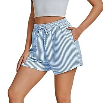 Women's Striped Drawstring High Waist Summer Shorts Casual Athletic Short Mini Pants Pockets