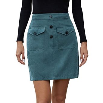 Women's Corduroy Skirts High Waisted Button Down A-line Short Mini Skirt with Pockets