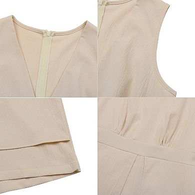 Women's Sleeveless Waist Cinched Jumpsuit V Neck Summer Casual Romper Solid Versatile Short Pants