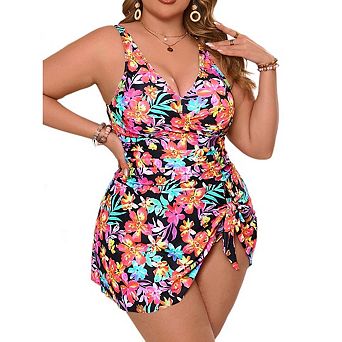 Women's Plus Size Two Piece Swimsuit Side Tie Knot Bathing Suits Backless Swimwear with Shorts