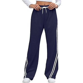 Women's Drawstring Wide-Leg Casual Comfy Workout Pants with Side Stripes