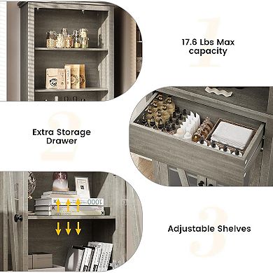 Farmhouse Tall Bathroom Storage Cabinet with Adjustable Shelves