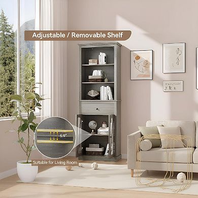 Farmhouse Tall Bathroom Storage Cabinet with Adjustable Shelves